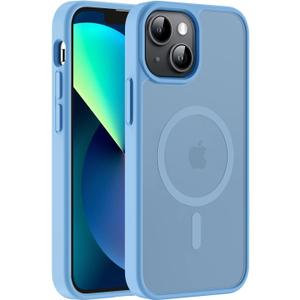 Hualele Magnetic for iPhone 14 Case & iPhone 13 Case,Compatible with MagSafe, Military Grade Dropproof Translucent Matte Hard Back Soft Edge Slim Phone Case iPhone 13/14, Peak Blue
