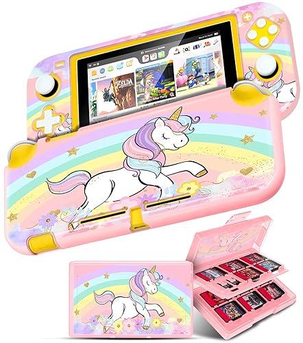 Gurgitat 2 in 1 for Nintendo Switch Lite Case Protector - 24 Game Card Holder Case & Switch Lite Protective Cover Cute Funny Cartoon Hard Shell for Girls Boys Women Men, Unicorn