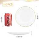 Nervure 100Pieces White with Gold Rim Plastic Plates - 7.5inch Disposable Gold Salad/Dessert Plate - White and Gold Plastic Plates Ideal for Wedding & Party & Mothers Day