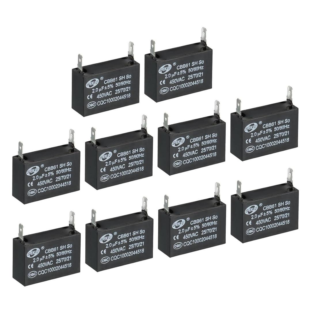 PATIKIL CBB61 Ceiling Fan Capacitor, 10Pcs 2uF 450V AC 50/60HZ Single Insert with 2pins for Air Conditioner Fan Motor Star Run Capacitors 37 x 26 x 24mm