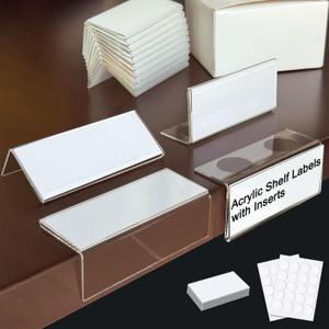 ChanQnTon Acrylic Shelf Labels, L-Shape Book Shelf Labels, Price Tags, Sign Holder, Display Stand.20Pack 1.25x3.15inch with Paper Inserts&Double Sided Sticky Dots.for Library, School, Home, Office, Store