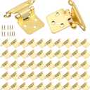 50 Pack(25 Pairs) Gold Cabinet Hinges - 1/2" Overlay, Self Closing Flush Mount with Screws