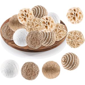 Supkiir 12Pcs Decorative Balls for Centerpiece Bowls, Wicker Rattan Spherical Rustic Ball, Natural Bowl Fillers & Vase Fillers for Home Decor Party Wedding Tabletop
