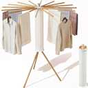 Clothes Drying Rack Tripod, Floor Standing Laundry Drying Rack, Portable & Foldable with 16 Wooden Poles Space-Saving Drying Rack for Laundry, Retractable Collapsible for Balcony Bedroom