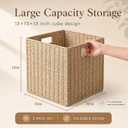 13x13x13 Inch Wicker Storage Basket Set of 2, FAAYUCK Handwoven Storage Cube Bins with Handle for Shelves, Foldable Wicker Organizer Basket for Bedroom, Laundry, Livingroom