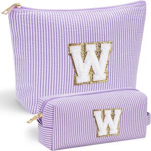YOOLIFE Makeup Travel Bag Makeup Pouch - Initial Travel Makeup Bag Cosmetic Bag Birthday Gift Wedding Gifts Cute Bridesmaid Gifts Friend Birthday Gifts for Women Her Gifts for Teenage Girls W (Purple)