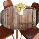 Old Wooden Door Round Tablecloth Vintage Plank Door Gate Farmhouse Barn Wall Board Brown Fitted Table Cover Washable Tablecloths for Kitchen Dining Party 40-44 inch