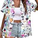 VILOVE Magical Shirt for Women Magic Hawaiian Shirts Princess Tshirt Funny Castle Graphic Family Vacation Button Up Tops (Medium, A-white-snacks)
