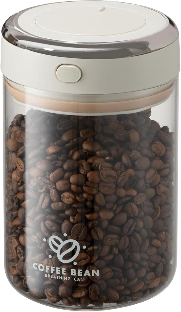 Coffee Bean Storage Container with One-way Valve Airtight Lid Date Tracker for Coffee and More Food Fresh and Storage, Clear Borosilicate Glass Coffee Canister(1.2 Qt - 13.1 OZ)