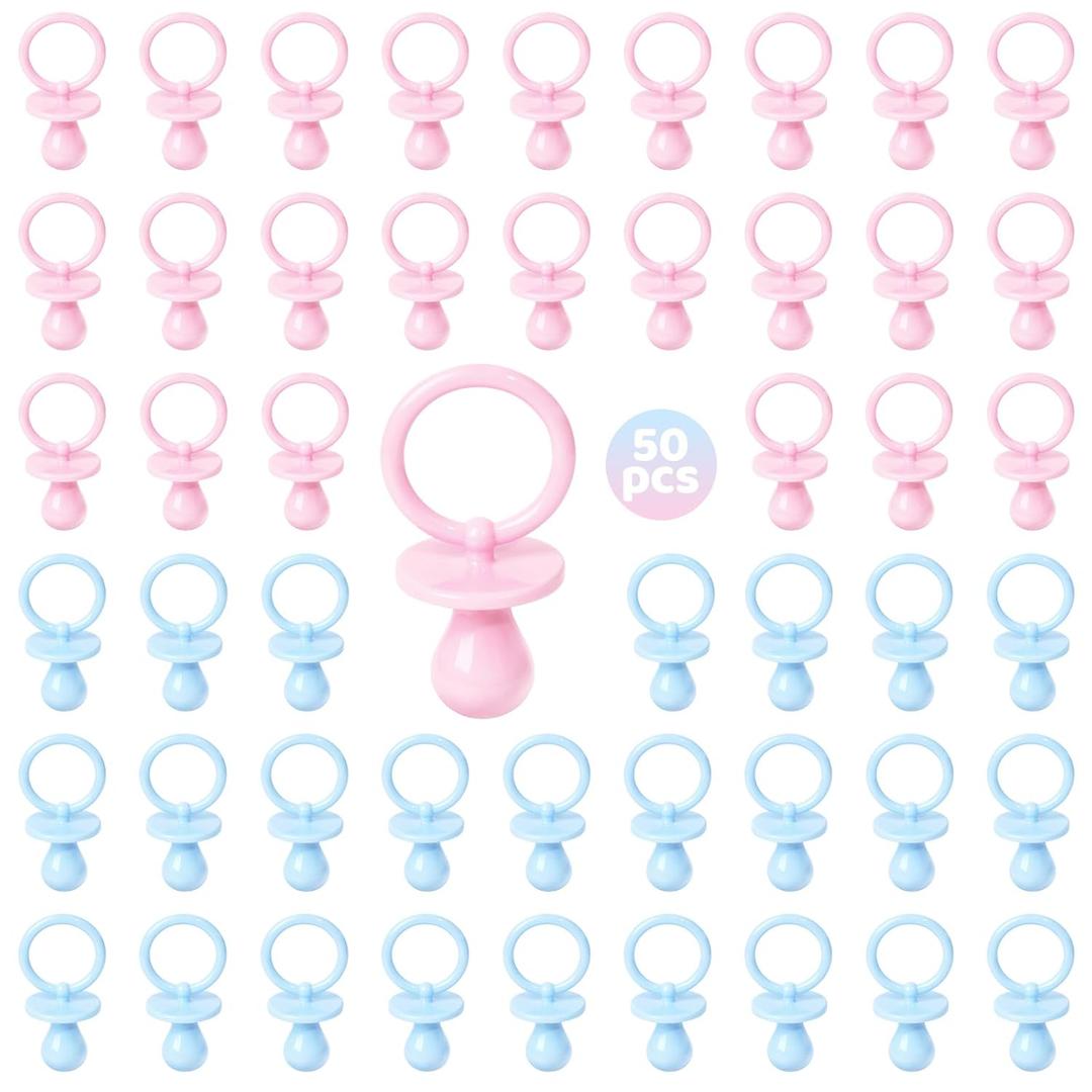 50 Pacifiers for Baby Shower Game Boy Girl, 2.75 Plastic Pacifiers Baby Shower Game, Bulk Baby Shower Pacifiers for Gender Reveal Decoration DIY, Table Scatter, Baby Shower Favors (Pink&Blue)