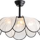 28" Flower Ceiling Fan with Lights and Remote Control, Boho Black Chandelier Fan with 6 Speeds, Modern Fandelier for Kitchen Island, Dining Room, Living Room, Nursery