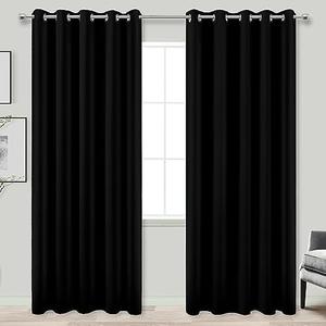 KOUFALL 100% Blackout Curtains Extra Wide and Long,Set of 2 Panels 72x90 72 x 90 Total Width 144 Inch Black Grommet Dark Academia Curtains for Living Room