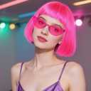 Short Hot Pink Bob Wig with Bangs 3Pcs Colorful Party Wigs Fun Funny Wigs for Women Neon Pink Bob Wig for Halloween Outfit Costume Party Pelucas De Mujer+Sunglasses+Hair Cap