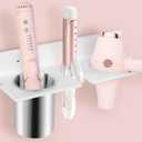 Hair Dryer Holder Wall Mount, Hair Tool Organizer with Heat-Resistant Steel Cups, Acrylic Blow Dryer Holder, Adhesive or Screw Mount for Bathroom Storage (White Shelf)