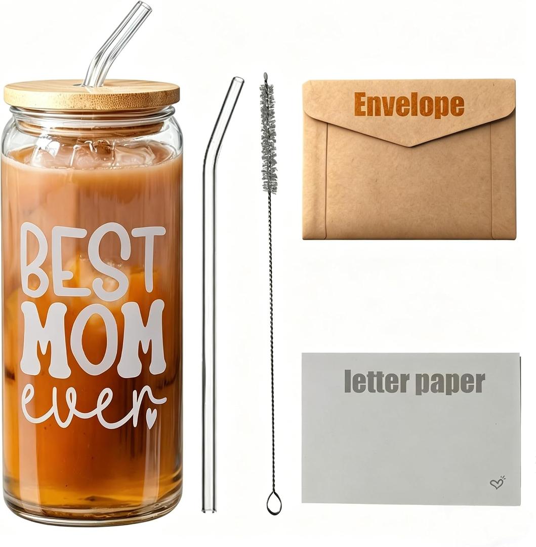 Mothers Day Gifts for Mom from Son Daughter, Personalized Anniversary Birthday Mothers Day Presents for Wife from Husband, Gifts for Women Mama Stepmom Mother In Law Bonus Mom - Can Glass Cups 16OZ
