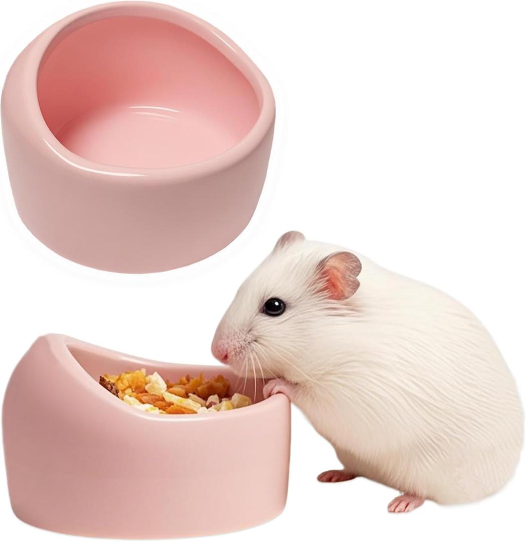 JSLZF Pet Bowl Ceramic Hamster Bowl Hamster Food Dish Prevent Knocking Over, Food Splashing and Chewing Feeding Dish for Gerbil Chinchilla Rat (2 PCS)