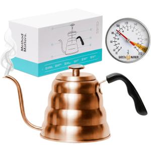 Barista Warrior Gooseneck Kettle for Pour Over Coffee & Tea - 1.2L Kettle Stovetop with Built-In Thermometer, Precision Drip Spout, Stainless Steel - Copper Coated Stainless Steel