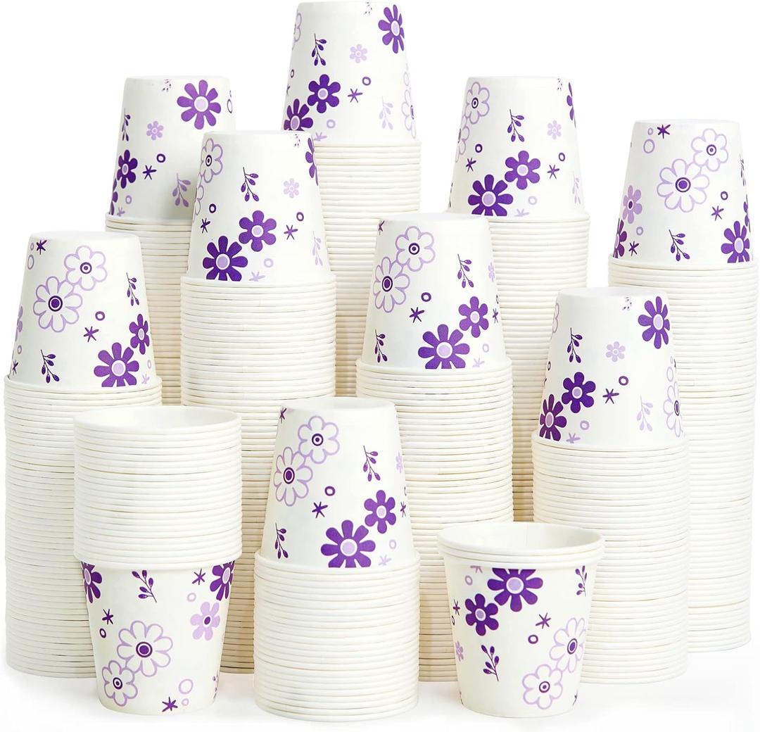 [300 Pack] 3oz Disposable Bathroom Cups, Paper Mouthwash Cups, Cold Disposable Drinking Cup for Party, Picnic, BBQ, Travel, and Event, Purple Floral | Mouthwash Cups, for Party, for Picnic, for BBQ, for Travel