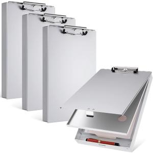 PerKoop 4 Pcs Aluminum Clipboard with Storage Folder Form Holder Metal Clip Board 14x9.3x2.2 Letter Size Binder for Nurses Construction Workers Business Office Stationery Items