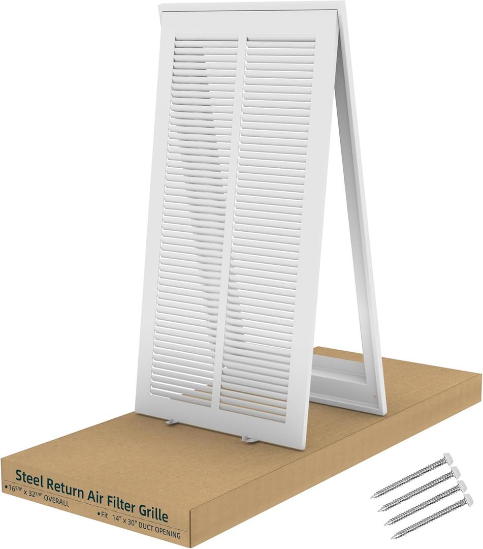 Fancat Return Air Filter Grille for 14x30 Ducts, Steel Vent Cover Grille with Removable Door for 1 Filters | Suitable for Sidewall & Ceiling | White Coating | Outer Dimensions: 16 5/8 W x 32 5/8" H