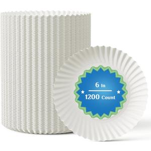 MUCHII 1200 Count 6 Inch Paper Plates, White Uncoated Disposable Dessert Plates for Snacks, Cake, Candy