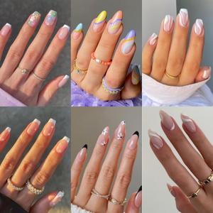 2 x 6 Packs (144 Pcs) Press on Nails Medium Design, OPkssnails Press On Nails Medium Almond and Square, Glue on Nails Kit with Nail Glue Adhesive Tabs, Gel Fake Nails for Women