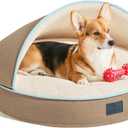 Veehoo Dog Cat Cave Bed with Hooded Cover, Cozy Cave Burrow with Anti-Slip Bottom for Small Medium Dog Cat Pet, Khaki 26 (26.0"L x 26.0"W x 4.0"Th)