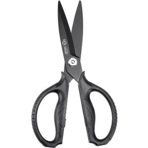 MITSUMOTO SAKARI Japanese Kitchen Scissors, All Purpose, Black Titanium Plated Heavy Duty, Multipurpose Cooking and Herb Scissors with Micro Serrated Edge
