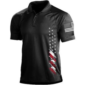 H HYFOL Short Sleeve Polo Shirts for Men Graphic Stretch Casual American Patriotic Raglan Golf Polos for Men (Large, #2-black)