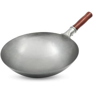 welsteepse Carbon Steel Wok Traditional Hand Hammered Wok,13x3,5 Inch,Round Bottom (Steel)
