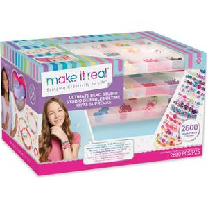 Make It Real  Ultimate Bead Studio. DIY Tween Girls Beaded Jewelry Making Kit. Arts and Crafts Kit Guides Kids to Design and Create Beautiful Bracelets, Necklaces, Rings and Headbands (11.875" x 11.875" x 4")