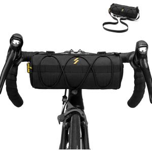 ROCKBROS Bike Handlebar Bag Small Bicycle Handle Bar Bag Handy Front Bike Bags Handlebar Storage Pouch Pack with Shoulder Strap Little Mountain Road Bike Barrel Bag (Black)