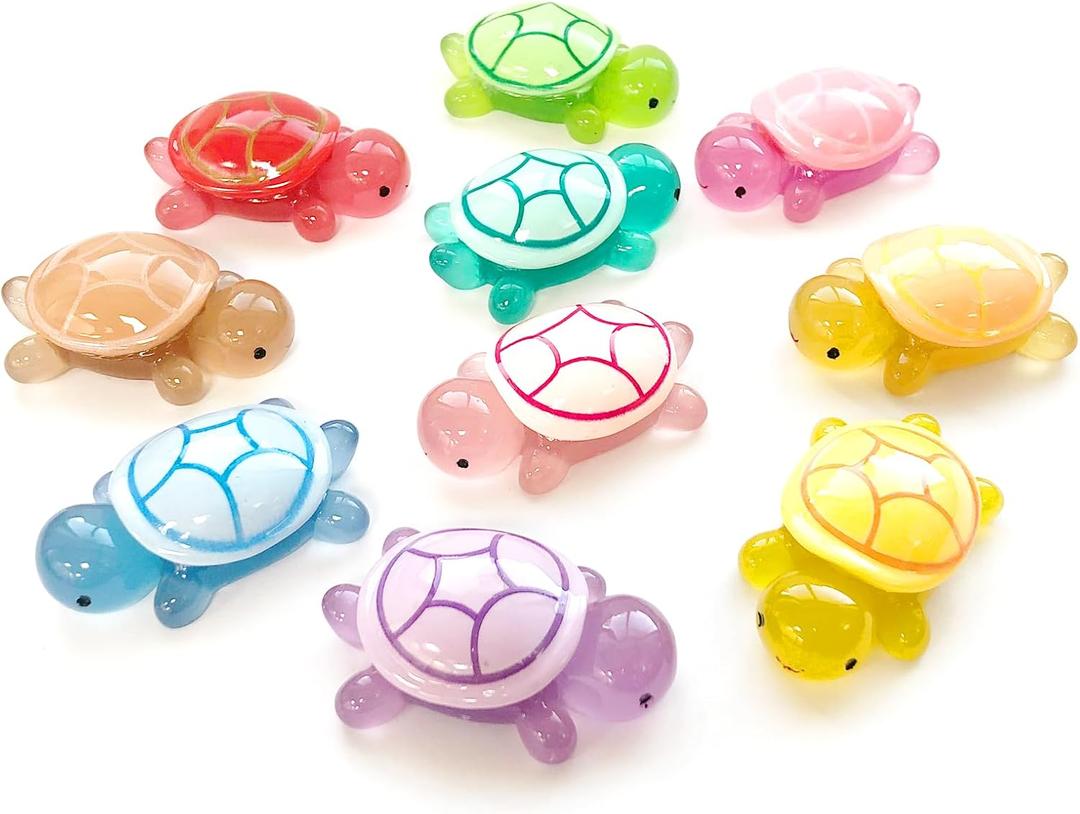 10 Pcs Extra Large Luminous Resin Turtles Figures Sea Crafts Glow in The Dark Bulk Plastic Ocean Animals Figurines to Hide 10 Colors Dollhouse Garden Aquarium Micro Landscape Decor