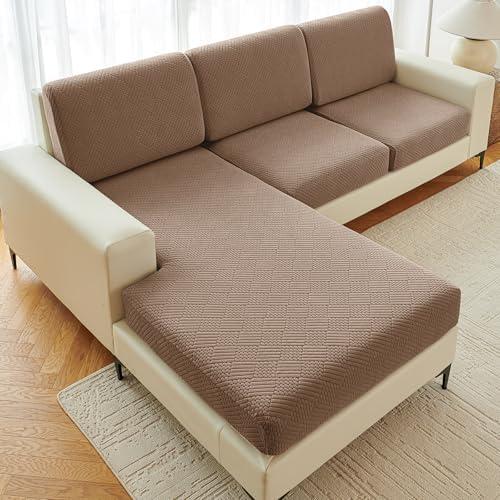Deep Dream Sectional Couch Covers 6 Pieces, Stretch Couch Cushion Covers, L Shaped Washable Sofa Covers for Left/Right Sectional Sofa (3 Backrest Cover + 2 Seater + 1 Chaise, Brown)