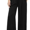 GRAPENT Capri Pants for Women High Waisted Wide Leg Linen Palazzo Trousers Pull On Elastic Smock Waist Loose Flowy Pants, L