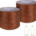Large Lampshades Set of 2 Drum Lamp Shades 15" Top X 15" Bottom X 12" High, Large Lamp Shade Spider Fitter Cowhide Lampshades with 10" Height Come with Gold LampShade Holder 2 Easy Assembly Required