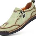 Men's Leather Hand Stitching Lace-Up Loafers Lightweight Breathable Round Toe Slip-On Flat Chukka Oxfords Driving Walking Shoes (11, Green)