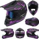 Adult Off-Road Motorcycle Helmet, Dot Approved Full Face Helmet, Equipped with Sun Visor and Detachable Inner Liner, Fashionable and Lightweight Design. (Purple, Large)
