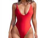 Zando V-Neck High Cut Swim Suits for Women 2025 Swimwear Sexy One Piece Cheeky Bathing Suit Adjustable Shoulder Straps, Size: M