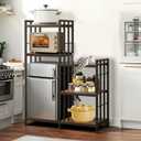 Mini Fridge Stand with Storage,6-Tier Adjustable Bakers Rack with Power Outlet, Mini Fridge Cabinet Shelf, Utility Microwave Stand for Kitchen Living Room Office Dorm