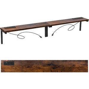 78.8" Narrow Console Table with Outlet, 5.9" Sofa Table Behind Couch Wall Mounted, 2 Pack with 4 Power Outlets 4 USB-C Ports 4.9ft Cord for Entryway, Hallway, Living Room, Rustic Brown
