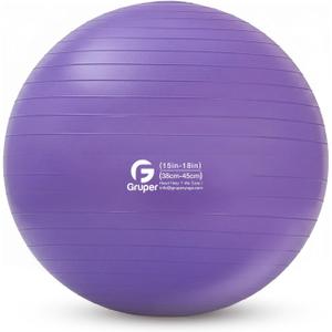 Gruper Yoga and Pilates Ball, Gym Ball for Fitness, Yoga, Workout, Pregnancy and Physical Therapy,Quick Pump Included,Great as Yoga Ball Chair for Office or Home Gym Equipment (Purple), S