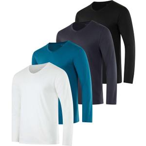 Real Essentials 4 Pack: Men's Dry Fit Long Sleeve V-Neck Active T-Shirt - Athletic Outdoor UPF 50+ (Medium)