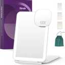 Mocado LED Foldable Travel Makeup Mirror - 5x7 inches 3 Colors Light Modes USB Rechargeable Touch Screen, Portable Tabletop Cosmetic Mirror for Travel, Cosmetic, Office (White)