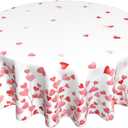 BETGINY Valentines Tablecloth Round 60x60 Inch, Red Pink Love Heart Table Cloth, Stain Resistance Polyester Anniversary Day Holiday Table Covers for Kitchen Dining Parties Picnic