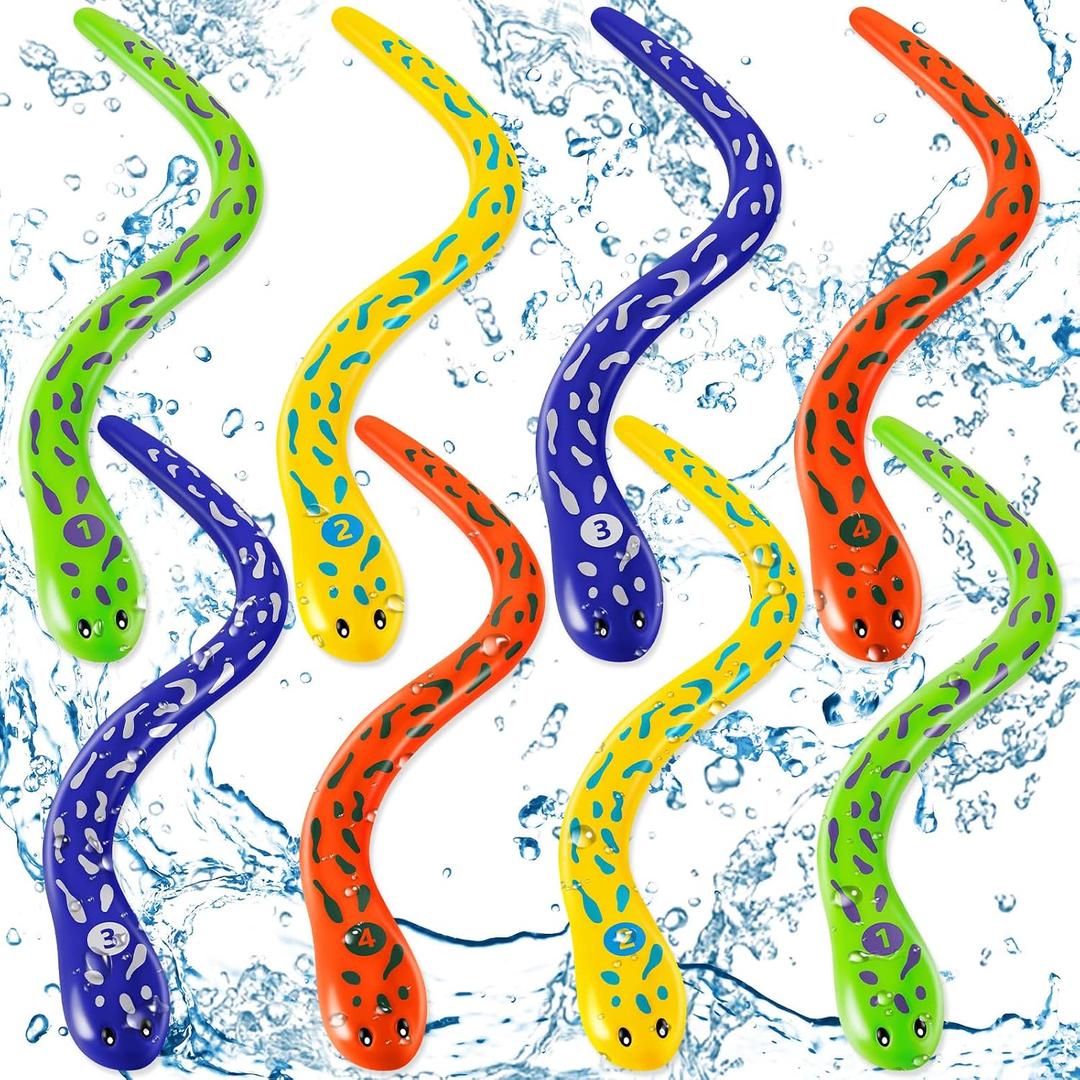 Sratte 8 Pcs Pool Diving Toys Water Snake Toy Pool Snake Underwater Swimming Games for Toddlers Kids Boys Girls Teens Adults