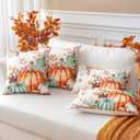 2 x Artscope Fall Decorative Throw Pillow Covers 18x18 Inch Set of 2, Watercolor Pumpkin Fallen Leaves Outdoor Farmhouse Pillow Cases for Home Sofa Couch-Green Orange