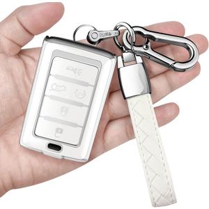 Sindeda for Jeep Key Fob Cover with Keychain Soft Full Protection Key Shell Compatible with Grand Cherokee L Grand Wagoneer 2021-2025 Smart Key (White, 5 Buttons)