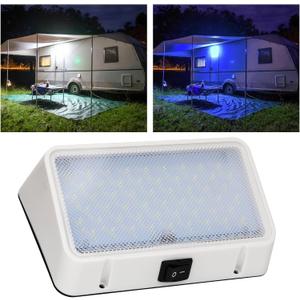 RVZONE 12V RV LED Exterior Porch Light with Waterproof Switch, Dual Color Switchable White and Blue, 1500LM Bright RV Porch Light. Suitable for RV Camper Travel Trailer Motorhome(White Housing)