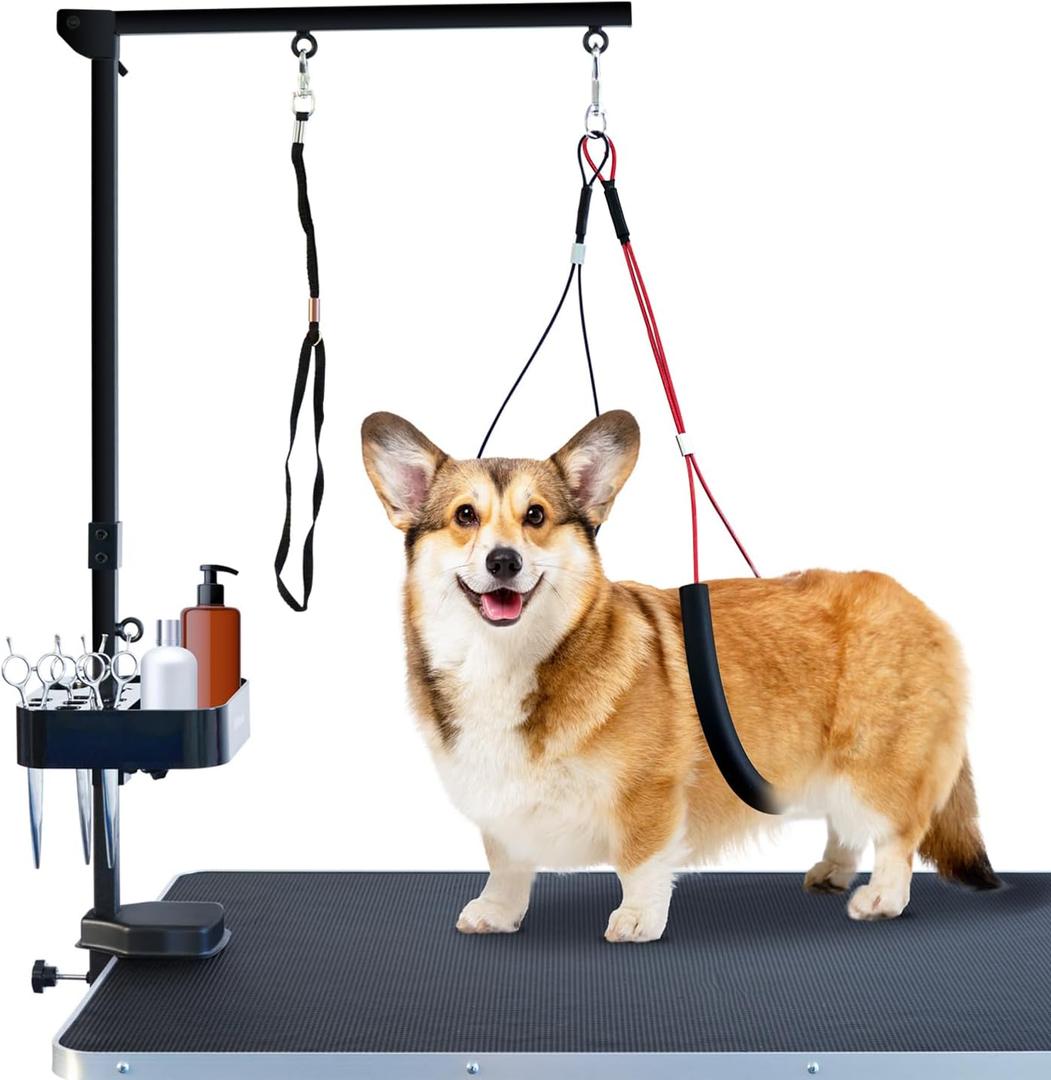SHELANDY Pet Grooming arm with clamp for Large and Small Dogs - 35 inch Height Adjustable and Free Two No Sit Haunch Holder,Black
